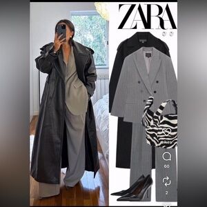 ZARA OVERSIZE PINSTRIPE BLAZER AND PLEATED PANTS WITH BUTTON HEM